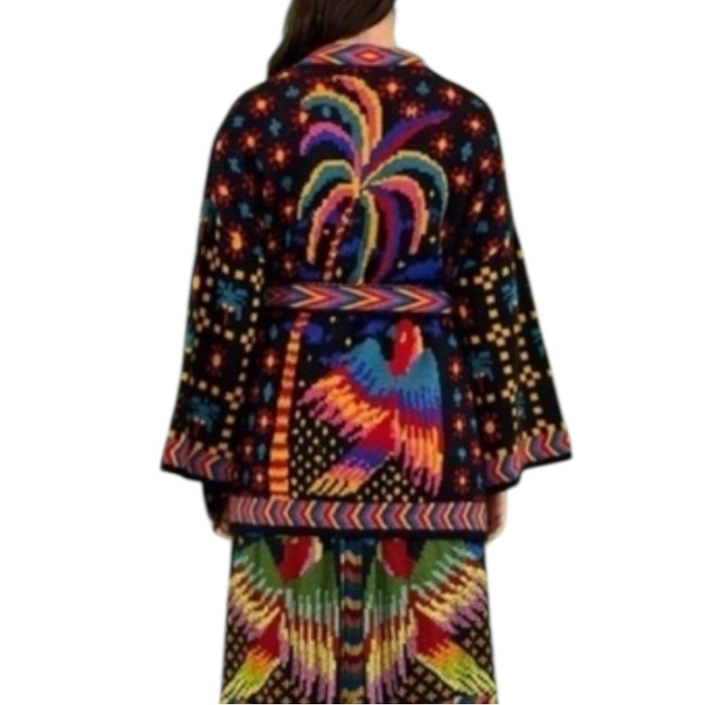 NWT FARM RIO Black Macaw Night Kimono Sweater Cardigan L - Picture 6 of 10